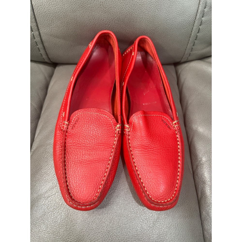 Prada Red Pebbled Leather Driving Loafers Womens 36.5 Italian Slip On Shoes